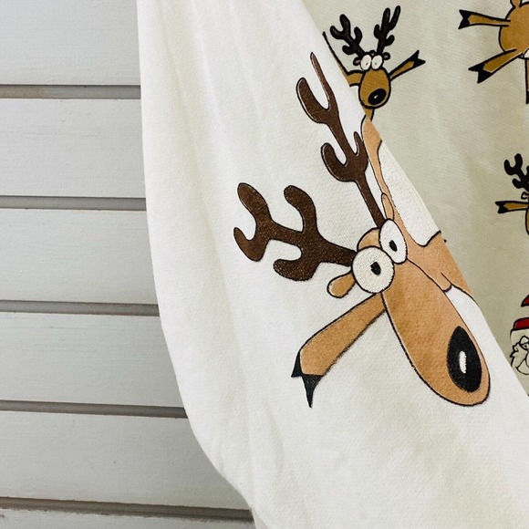 Vtg Womens M Raindeer Christmas Sweatshirt Santa Raining Reindeer Umbrella 1988 - Picture 8 of 12